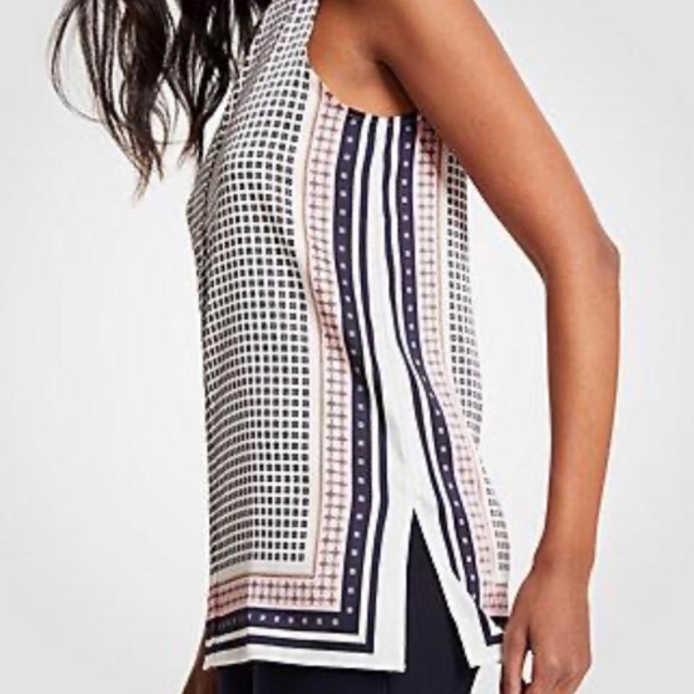 Ann Taylor Geometric Print Sleeveless Blouse Tank Top Black Pink White Sz M